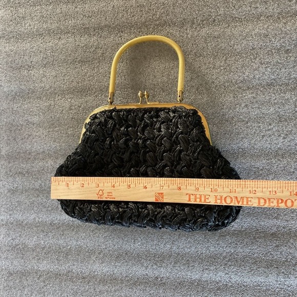 Vtg 60s Gaymode Woven Black Plastic Straw Purse Retro Hand Bag Footed Japan - Picture 8 of 8